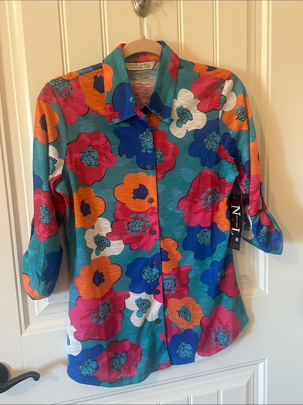 Women’s Teal Floral Button-Down Shirt